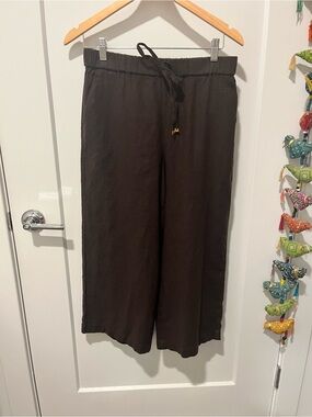 Michael Kors Elastic Waist Cropped Linen Blend Pants, Brown, NWT, S